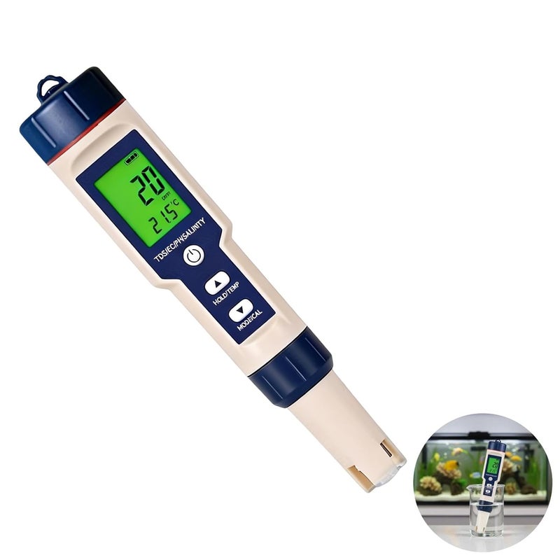 [Meet international specs] 5-in-1 Water Quality Tester, Digital PH Meter, Salinity Tester, TDS Temp Meter, Multi-Parameter Water Testing Pen with Large LCD, ±0.05pH High Precision, Calibration Powders Included Top rated sales item Fit multiple scenarios Multi functional Easy for adults & kids Rare in stock Limited quantity for sale Saudi family favorite Irresistible price Improve daily life Reliable quality Easy store & operate Match Saudi living habits Full buyer satisfaction Limited availability Durable for repeated use Fit Saudi festive occasions Buyer exclusive unique piece Limited stock New season item Quality verified by buyers Local stock available Limited production Fresh arrival local warehouse Lightweight & portable - Image 2
