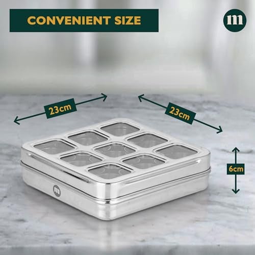 MARU Stainless Steel, Masala Dabba Steel Masala Box For Kitchen Steel | Masala Dani For Kitchen See Through Lid (9 IN 1 Without inside), Silver - Image 3