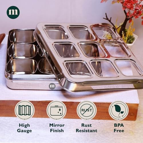 MARU Stainless Steel, Masala Dabba Steel Masala Box For Kitchen Steel | Masala Dani For Kitchen See Through Lid (9 IN 1 Without inside), Silver - Image 4