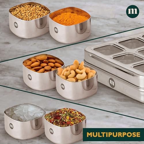 MARU Stainless Steel, Masala Dabba Steel Masala Box For Kitchen Steel | Masala Dani For Kitchen See Through Lid (9 IN 1 Without inside), Silver - Image 5