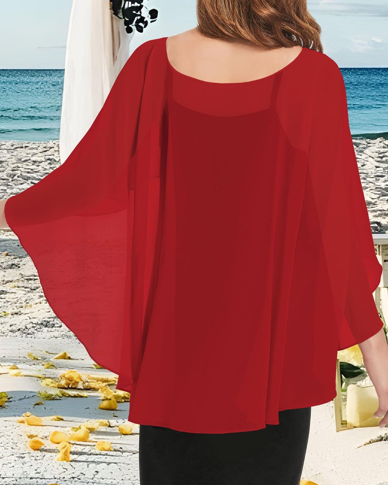CHICGAL Womens Capelets Shawls and Wraps for Evening Dress Chiffon Capes Wedding Cover Up, Red - Image 5