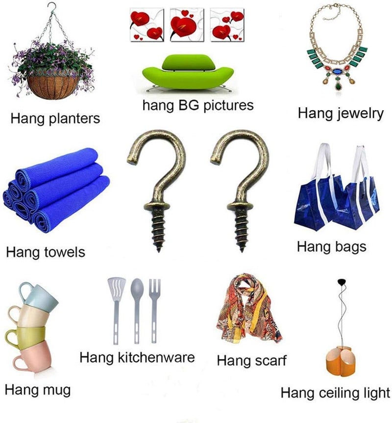 IDEALSV Small 1/2'' Cup Hook - Bronze Screw-in Light DIY Jewelry Hooks (60 Pack) - Image 5
