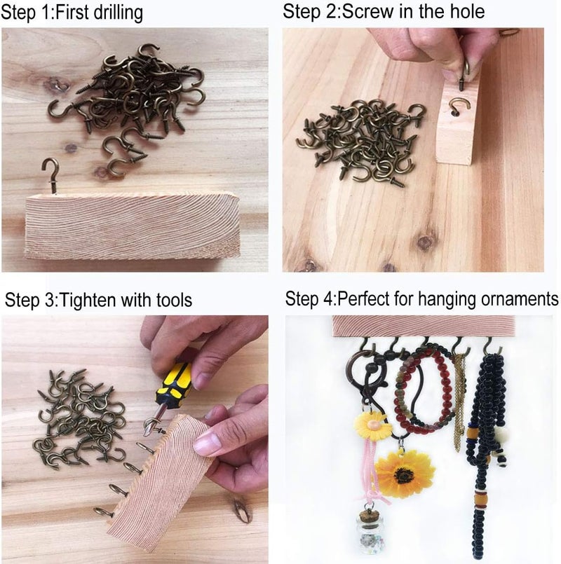 IDEALSV Small 1/2'' Cup Hook - Bronze Screw-in Light DIY Jewelry Hooks (60 Pack) - Image 3