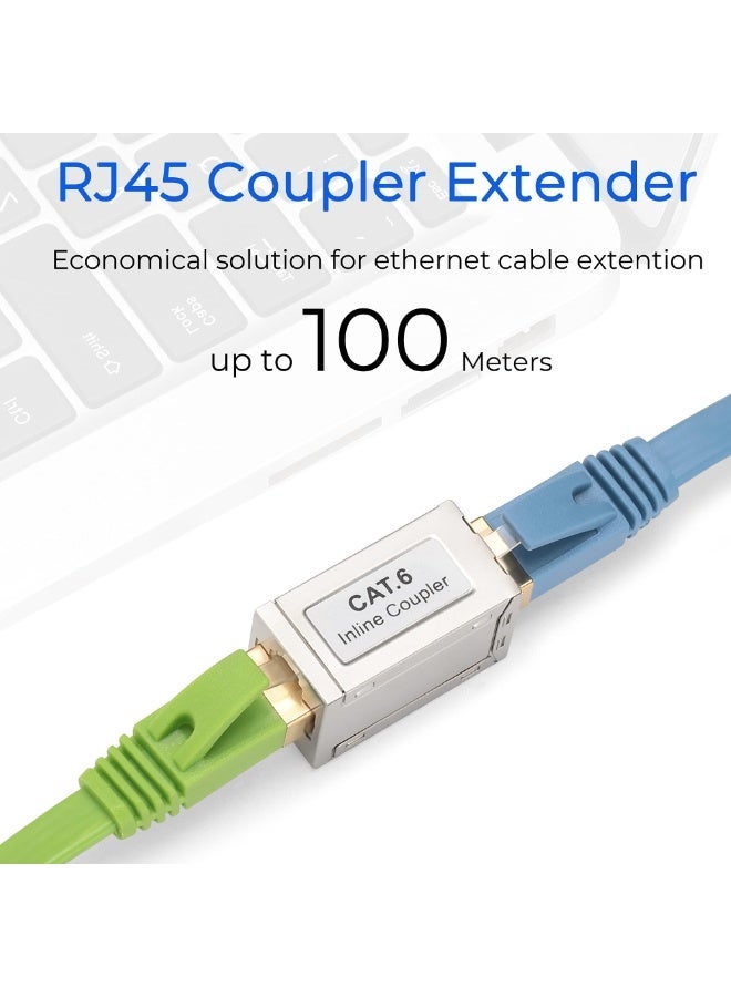 fantasize محول RJ45 محمي 5 قطع، موسع كابل إيثرنت، موصل أنثوي إلى أنثوي لكابل Cat7/ Cat6/ Cat5e، محول موسع إيثرنت باللون الفضي - Image 2