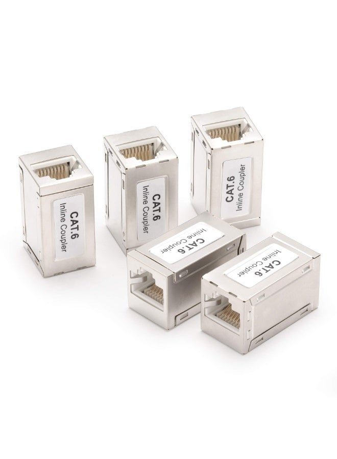 fantasize محول RJ45 محمي 5 قطع، موسع كابل إيثرنت، موصل أنثوي إلى أنثوي لكابل Cat7/ Cat6/ Cat5e، محول موسع إيثرنت باللون الفضي - Image 1