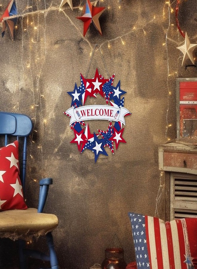 DECSPAS 4th of July Decorations, 250th Anniversary Fourth of July Wooden Welcome Wall Signs, Patriotic Star Wreaths for Front Door, Memorial Day Hanging Crafts for Home Mantel Indoor Farmhouse Decor - Image 2