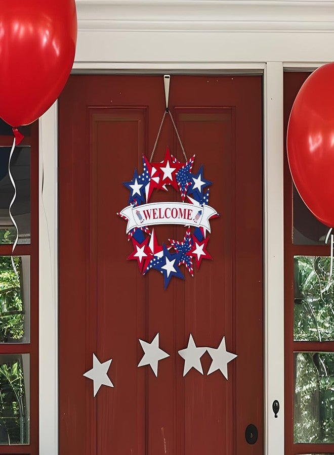 DECSPAS 4th of July Decorations, 250th Anniversary Fourth of July Wooden Welcome Wall Signs, Patriotic Star Wreaths for Front Door, Memorial Day Hanging Crafts for Home Mantel Indoor Farmhouse Decor - Image 4