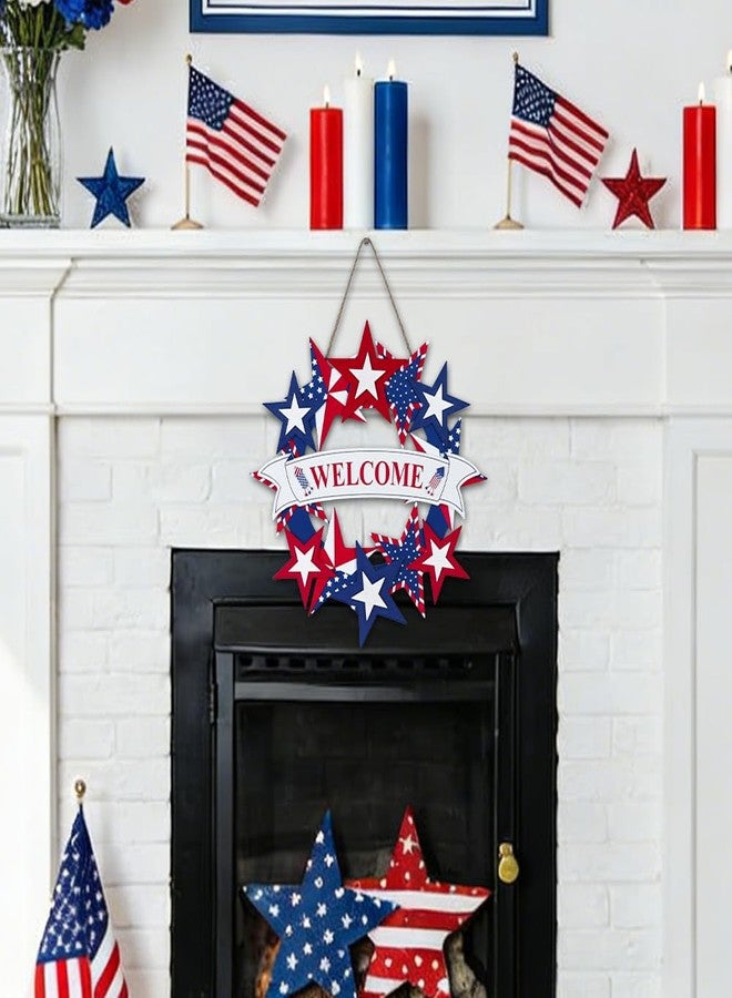DECSPAS 4th of July Decorations, 250th Anniversary Fourth of July Wooden Welcome Wall Signs, Patriotic Star Wreaths for Front Door, Memorial Day Hanging Crafts for Home Mantel Indoor Farmhouse Decor - Image 5