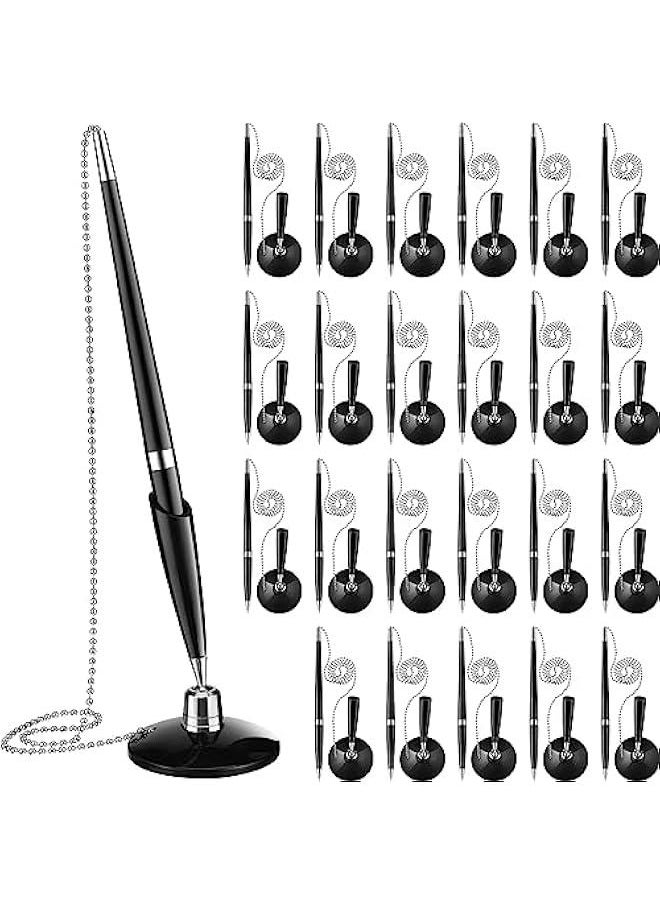 Arabest 24 Pieces Secure Pen with Chain Security Pen Holder Counter with Adhesive Chain and Base Black Ink for Reception Office Bank Work Hotel School Lobbies Retail Stores Home Supplies  - Image 1