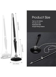 Arabest 24 Pieces Secure Pen with Chain Security Pen Holder Counter with Adhesive Chain and Base Black Ink for Reception Office Bank Work Hotel School Lobbies Retail Stores Home Supplies  - Image 2