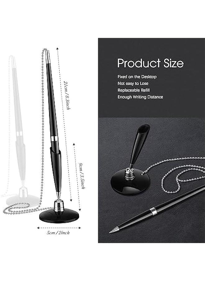 Arabest 24 Pieces Secure Pen with Chain Security Pen Holder Counter with Adhesive Chain and Base Black Ink for Reception Office Bank Work Hotel School Lobbies Retail Stores Home Supplies  - Image 2