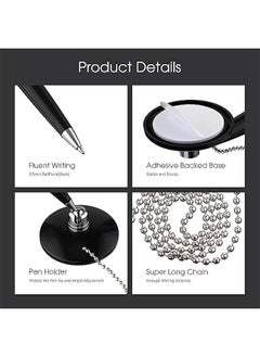 Arabest 24 Pieces Secure Pen with Chain Security Pen Holder Counter with Adhesive Chain and Base Black Ink for Reception Office Bank Work Hotel School Lobbies Retail Stores Home Supplies  - Image 3