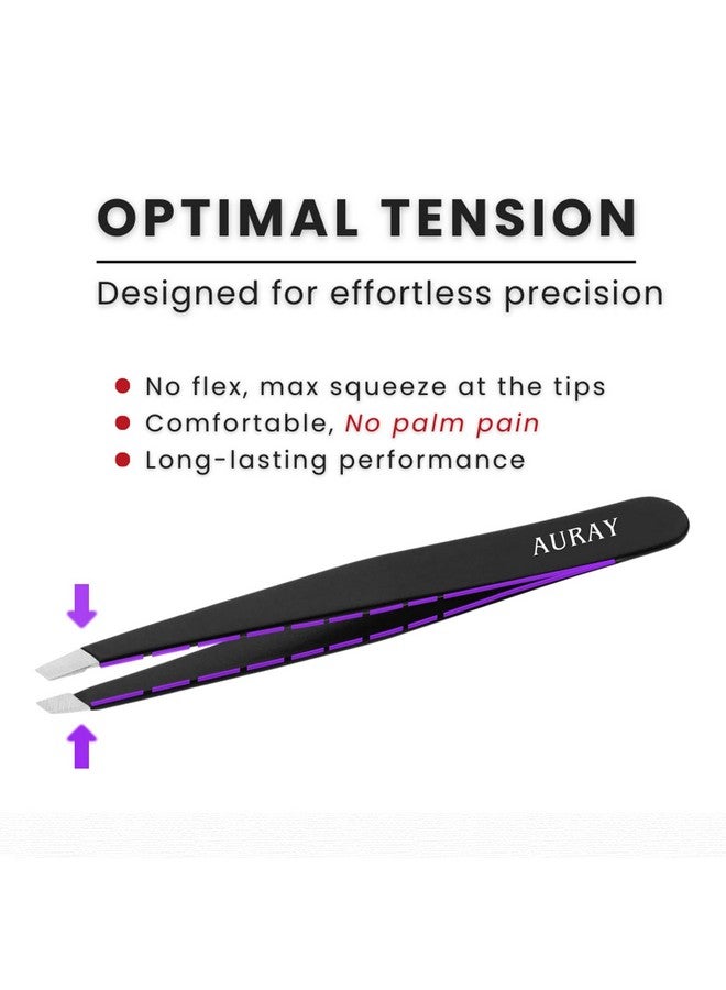 AURAY Eyebrow Tweezers Stainless Steel Facial Hair Removal Tweezers for Men & Women in Black with Slanted Tip for Easy Plucking by AURAY - Image 5