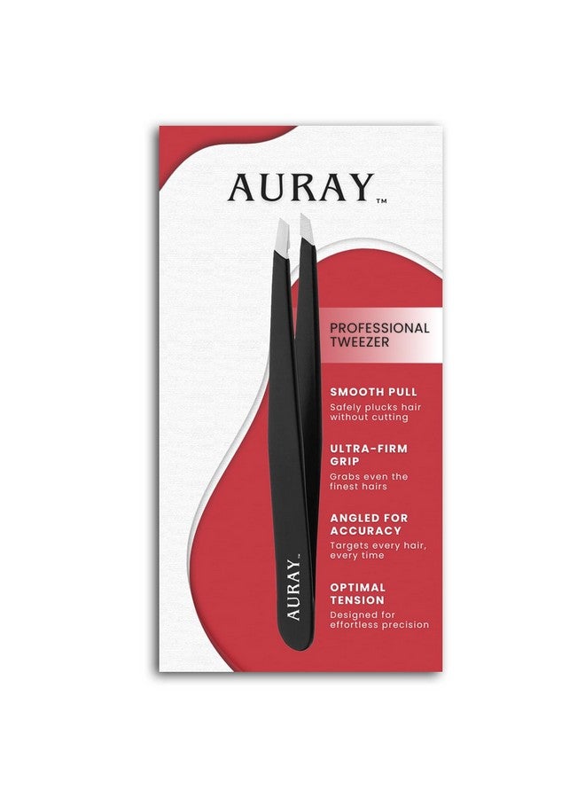 AURAY Eyebrow Tweezers Stainless Steel Facial Hair Removal Tweezers for Men & Women in Black with Slanted Tip for Easy Plucking by AURAY - Image 1