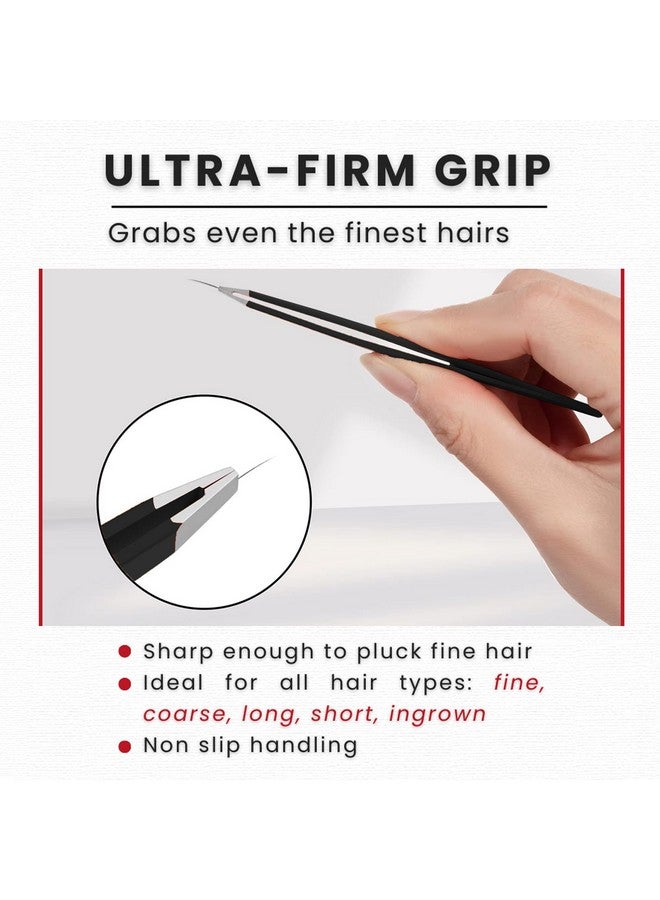 AURAY Eyebrow Tweezers Stainless Steel Facial Hair Removal Tweezers for Men & Women in Black with Slanted Tip for Easy Plucking by AURAY - Image 3