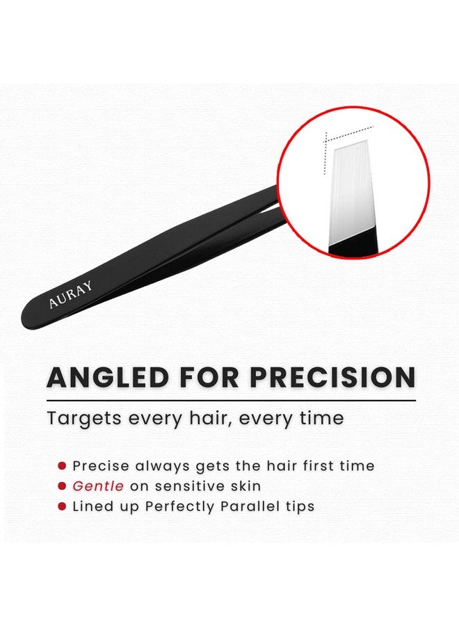 AURAY Eyebrow Tweezers Stainless Steel Facial Hair Removal Tweezers for Men & Women in Black with Slanted Tip for Easy Plucking by AURAY - Image 4
