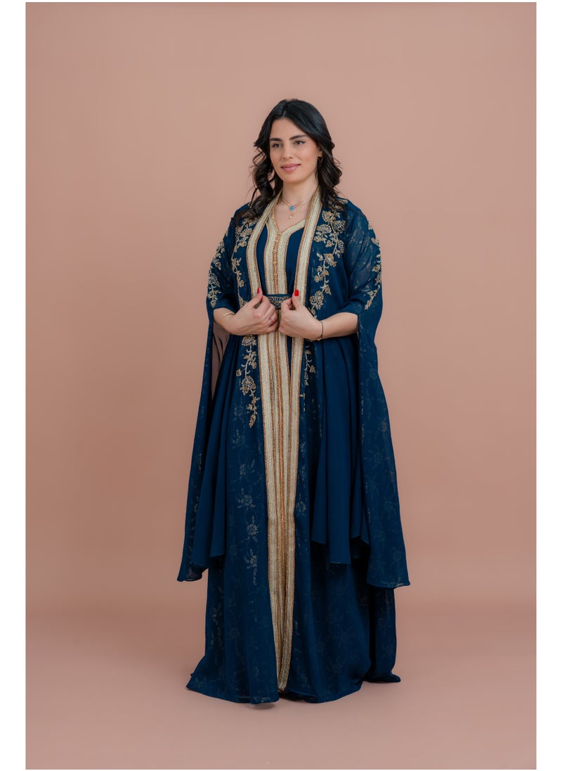 اكسا - قفطان قطعتين انيق مع حزام IKS505 ازرق - Image 1