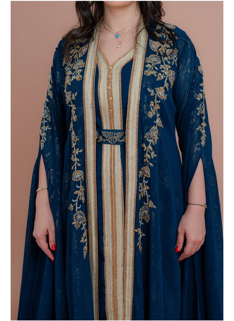 اكسا - قفطان قطعتين انيق مع حزام IKS505 ازرق - Image 1