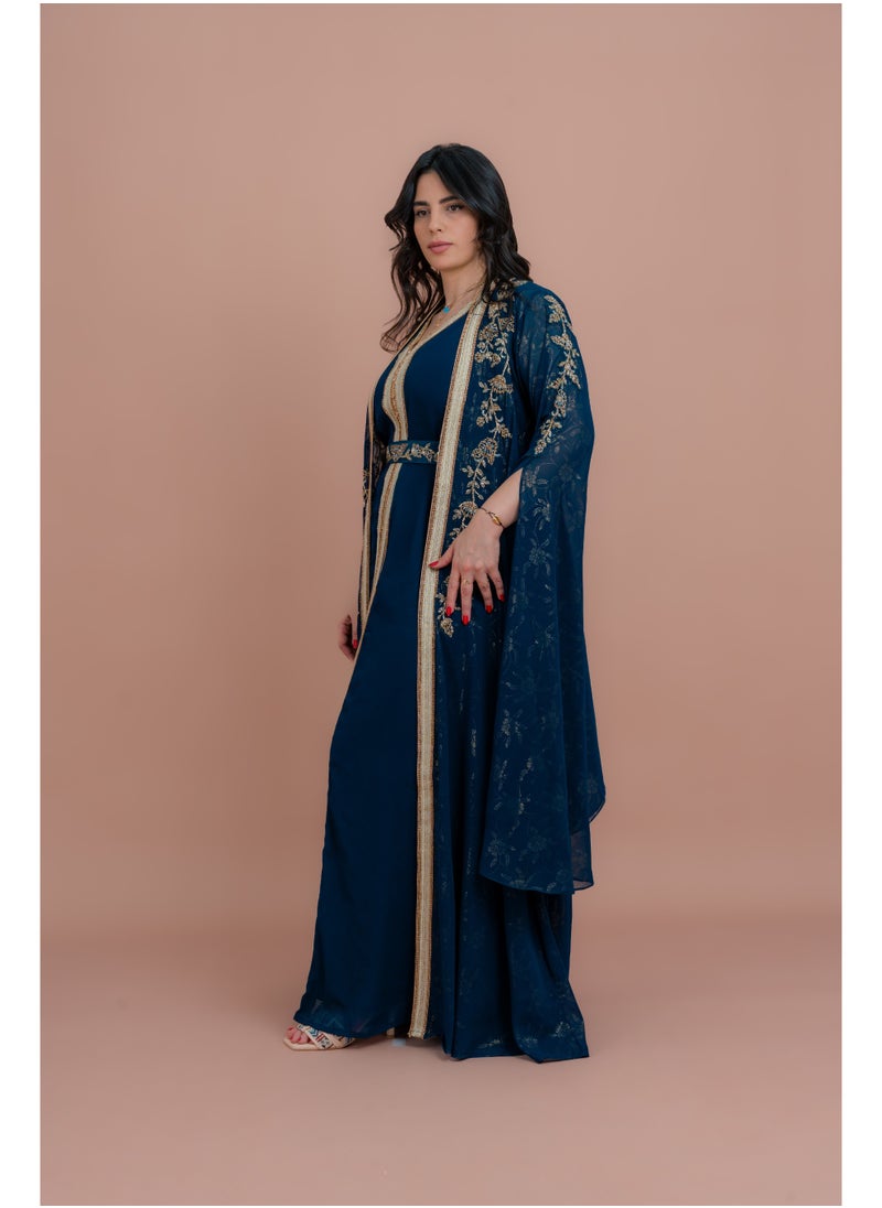 اكسا - قفطان قطعتين انيق مع حزام IKS505 ازرق - Image 1