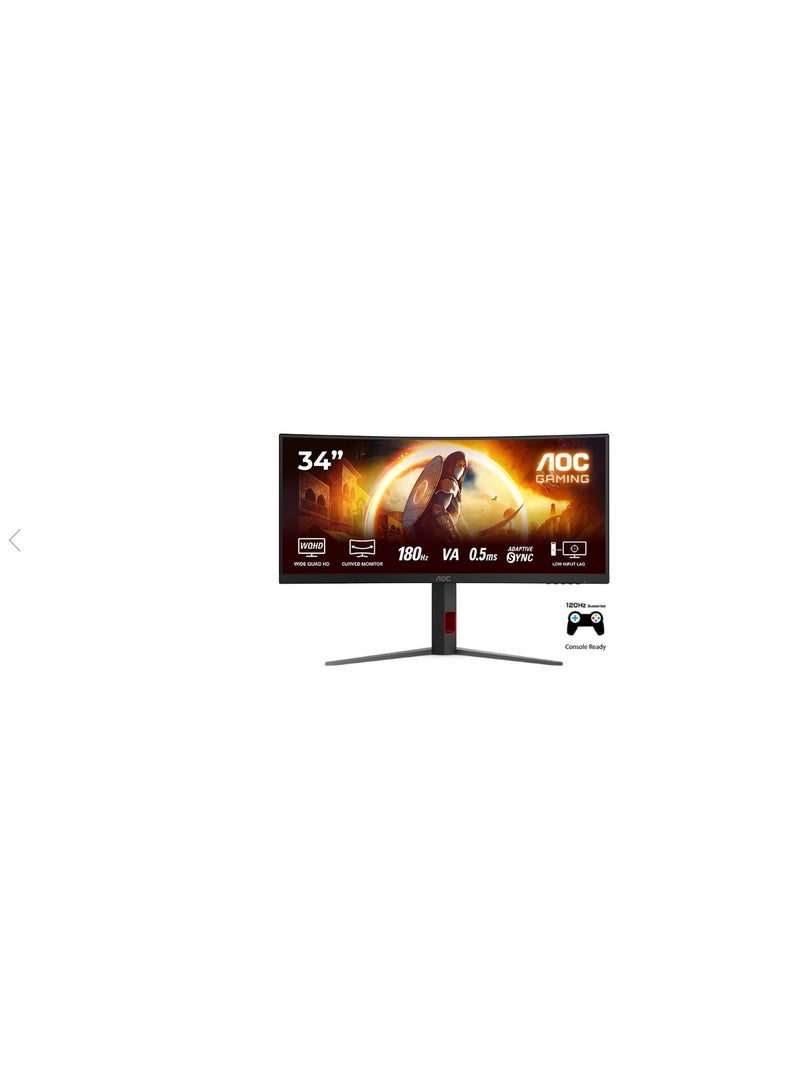 AOC CU34G4 Curved Gaming Monitor 34-inch WQHD 3440x1440, HDR10, VA Panel Type, 180Hz Refresh Rate, 0.5ms Response Time, Adaptive Sync Technology, Adjustable Stand - Black & Red Black & Red