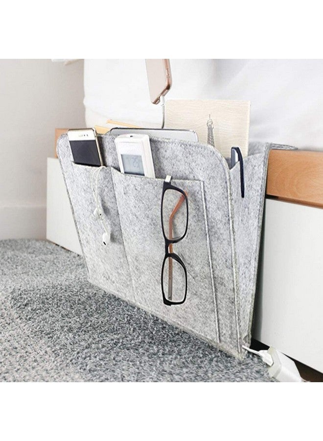 FreshDcart FDCA247 Caddy Bedside Storage Organizer, Felt Hanging Organiser with Felt & 5 Pockets for Remote Control, Tablet, Laptop, Glasses, Mobile Phone, Book, Magazines (Grey, Pack of 1) - Image 1