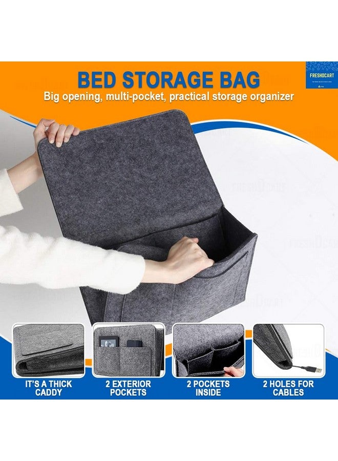 FreshDcart FDCA247 Caddy Bedside Storage Organizer, Felt Hanging Organiser with Felt & 5 Pockets for Remote Control, Tablet, Laptop, Glasses, Mobile Phone, Book, Magazines (Grey, Pack of 1) - Image 5
