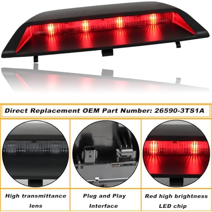 KEEGTBOX Led Third Brake Light Assemblies High Mount Black For Nissan Altima Sedan 20162018 - Image 3