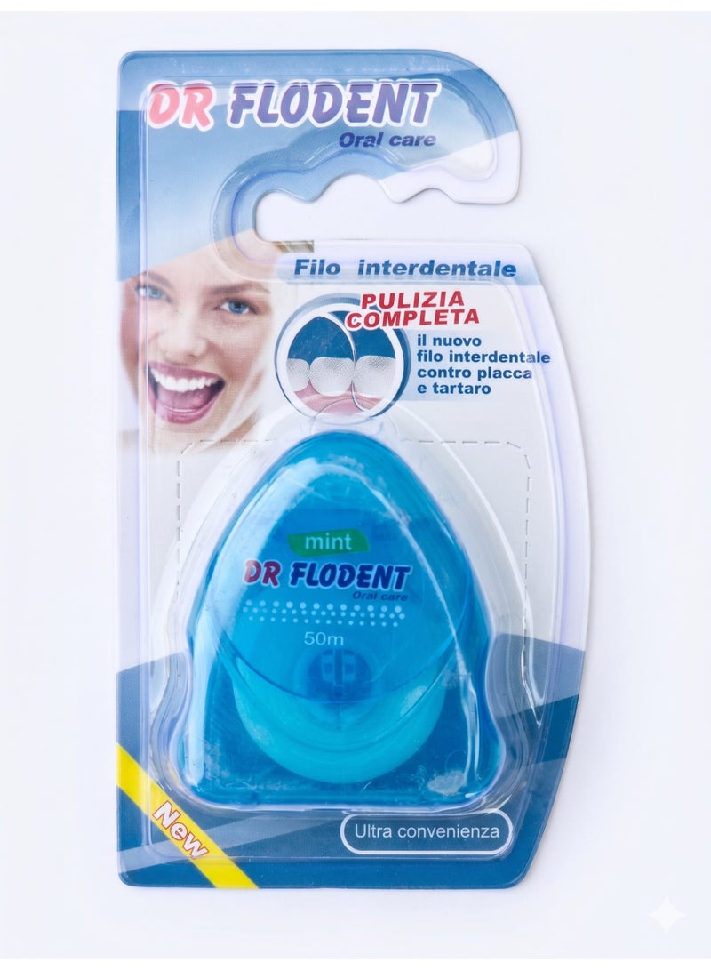 Mint Dental Floss - 50m for Complete Cleaning, Plaque & Tartar Removal (Blue)