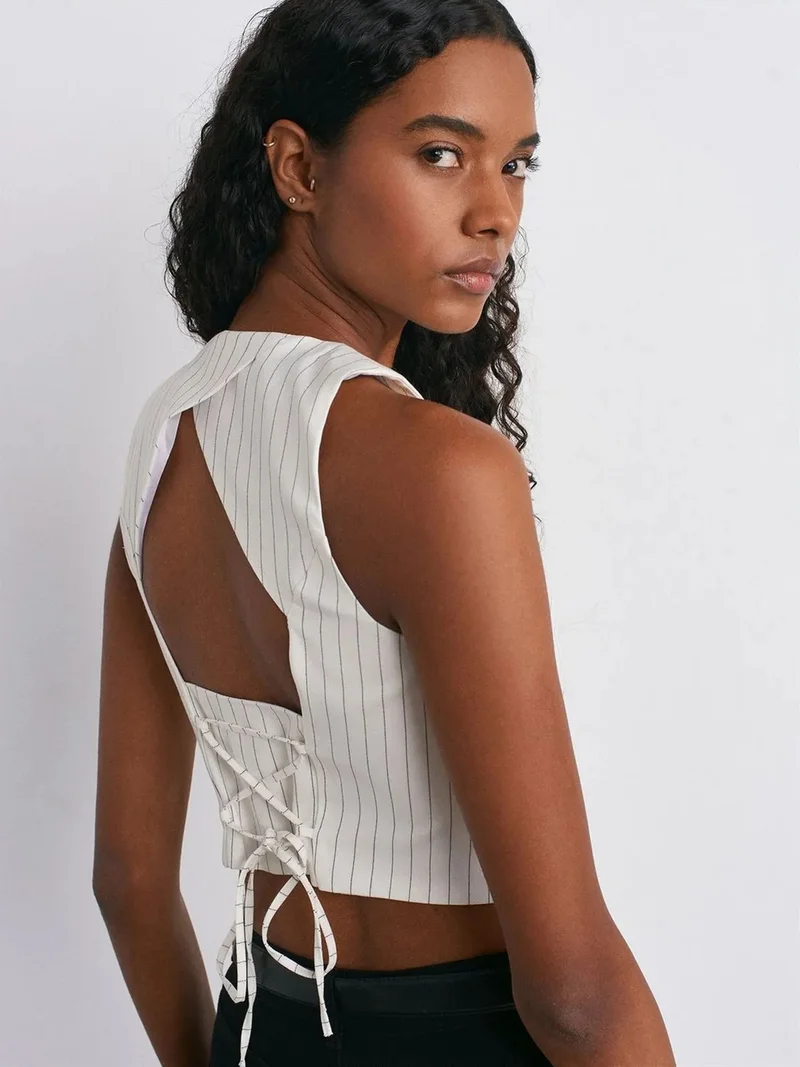 ديلفين DILVIN Women's Striped Cropped Waistcoat