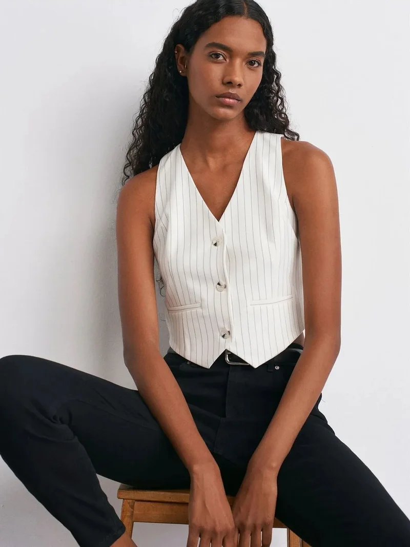 ديلفين DILVIN Women's Striped Cropped Waistcoat
