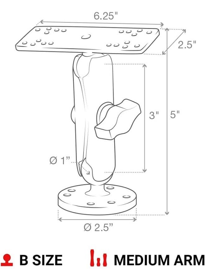 RAM Mounts حامل إلكتروني بحري من RAM MOUNTS لجهاز Garmin RAM-B-111U مع ذراع متوسطة متوافق مع أجهزة Garmin المختارة - Image 3