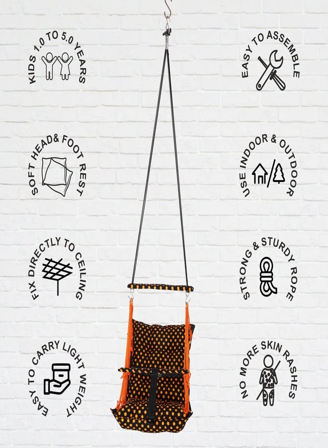 Sprointal® Cottone Baby Swing for Kids Baby's Children Folding and Washable1 to 5 Years with Safety Belt/Home,Garden Swing (Orange Dot) - Image 5
