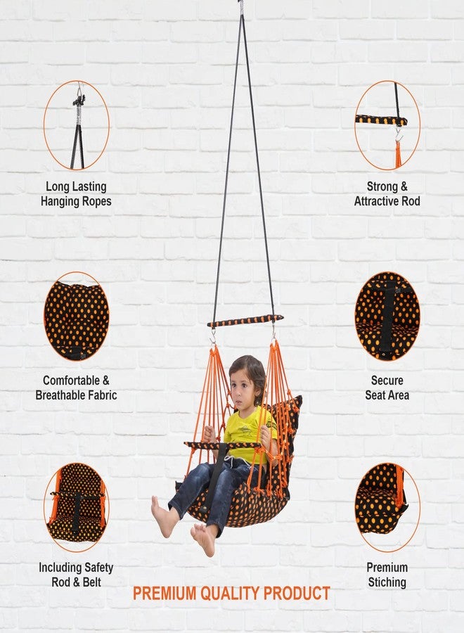 Sprointal® Cottone Baby Swing for Kids Baby's Children Folding and Washable1 to 5 Years with Safety Belt/Home,Garden Swing (Orange Dot) - Image 4
