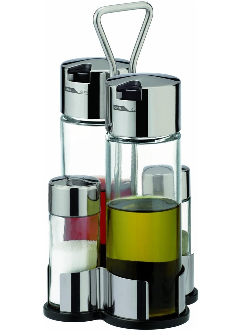tescoma Tescoma 4 in 1 Condiment set Oil,Vinegar,Salt and Pepper Set Club|Table condiment set Oil and Vinegar Dispenser condiment bottle set Salt Pepper Shaker Tabletop Organiser Kitchen Organiser Space Saver  - Image 1