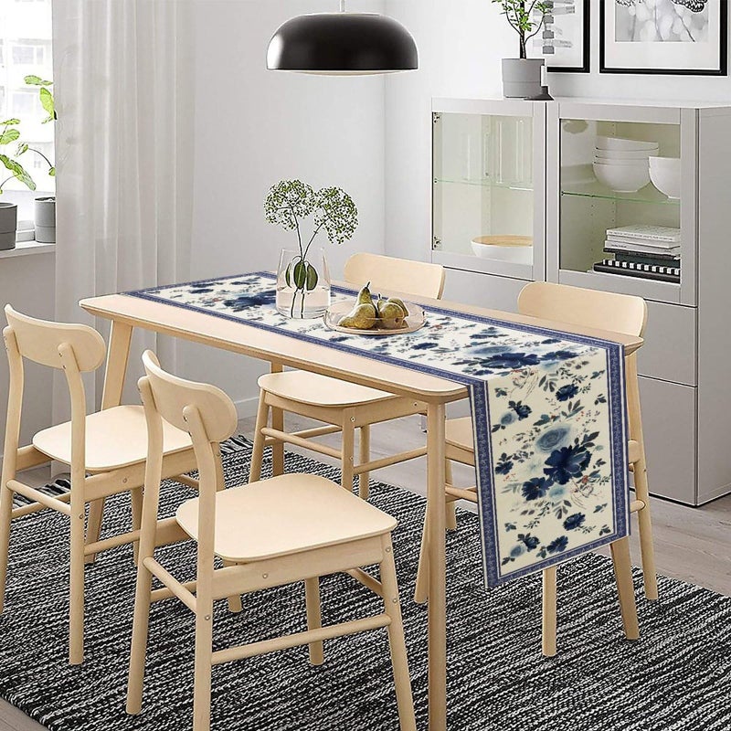 JESTRONRY Navy Blue Flowers Linen Table Runner,Spring Floral Seasonal Dinner Table Decoration for Home Living Room Kitchen Dining Room 13x36in - Image 3