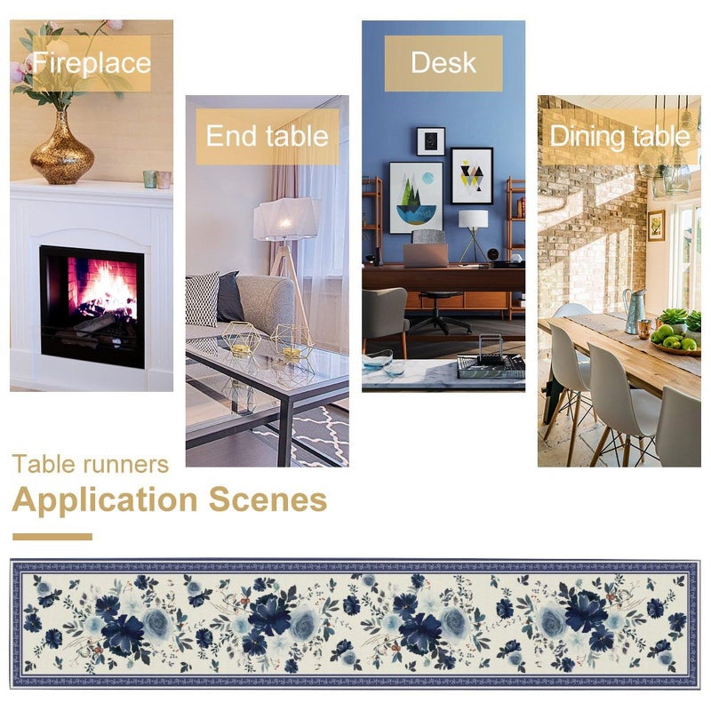 JESTRONRY Navy Blue Flowers Linen Table Runner,Spring Floral Seasonal Dinner Table Decoration for Home Living Room Kitchen Dining Room 13x36in - Image 5