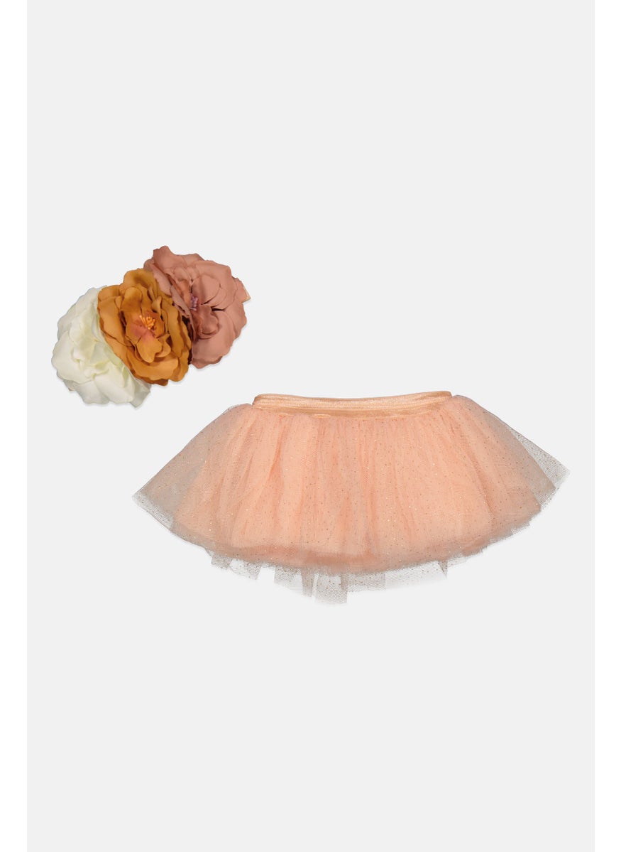 bebe Toddlers Girl 2 Piece Tutu And Head Wrap Set, Peach  - Image 1
