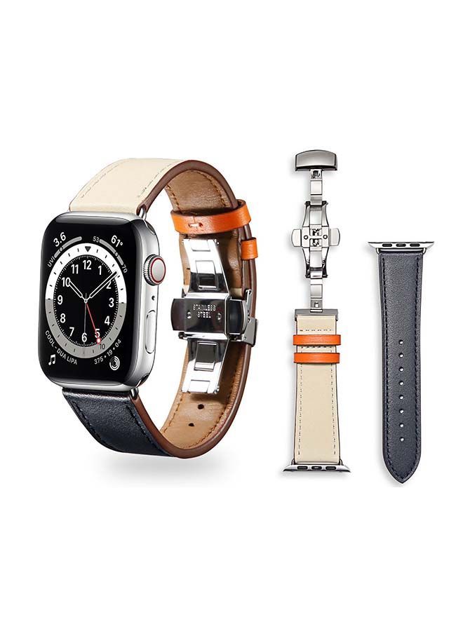 NIBEMINENT Genuine Leather Replacement Band For Apple Watch Series 6/SE/5/4/3/2/1 Indigo Cream