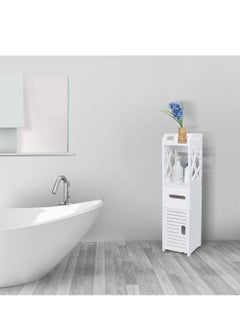 Small Bathroom Storage Corner Floor Cabinet with Doors and Shelves Thin Toilet Vanity Cabinet Narrow Bath Sink Organizer Towel Storage Shelf