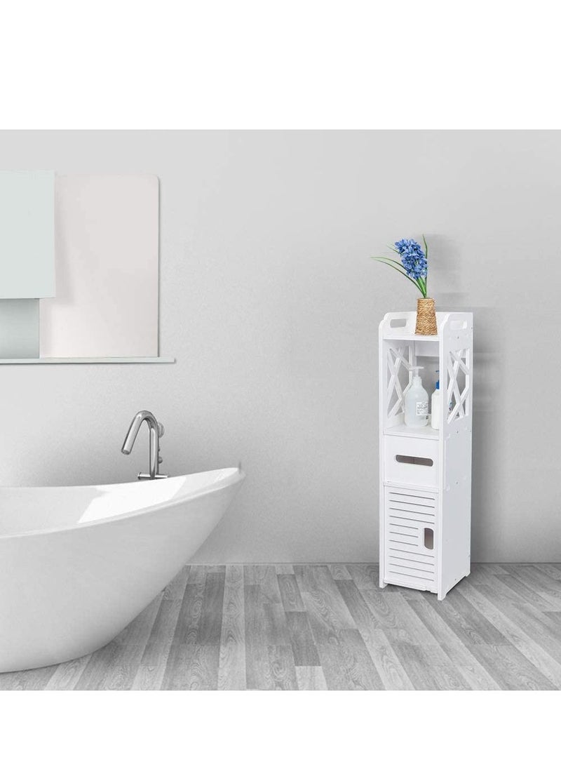 LINGWEI - Small Bathroom Storage Corner Floor Cabinet with Doors and Shelves Thin Toilet Vanity Cabinet Narrow Bath Sink Organizer Towel Storage Shelf - Image 1