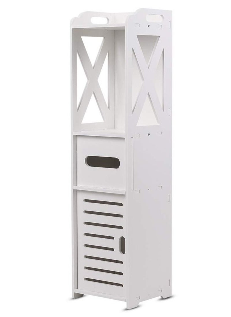 LINGWEI - Small Bathroom Storage Corner Floor Cabinet with Doors and Shelves Thin Toilet Vanity Cabinet Narrow Bath Sink Organizer Towel Storage Shelf - Image 1