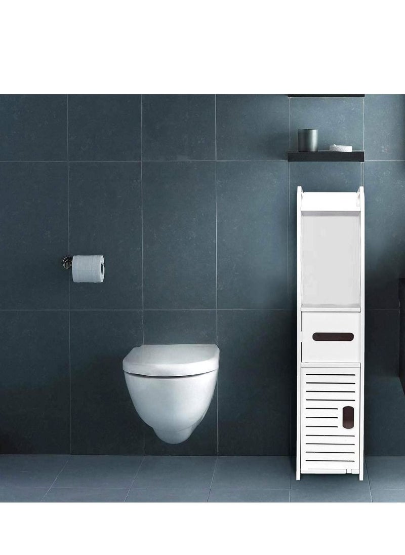LINGWEI - Small Bathroom Storage Corner Floor Cabinet with Doors and Shelves Thin Toilet Vanity Cabinet Narrow Bath Sink Organizer Towel Storage Shelf - Image 1