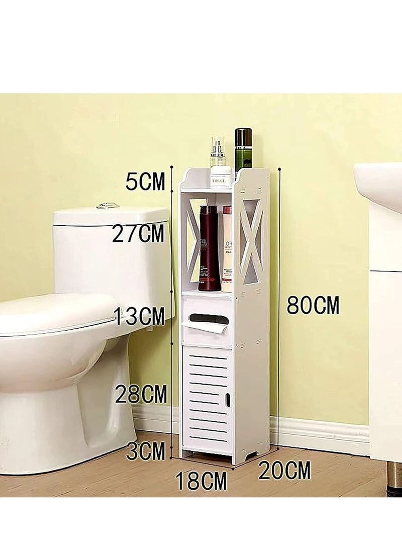 LINGWEI - Small Bathroom Storage Corner Floor Cabinet with Doors and Shelves Thin Toilet Vanity Cabinet Narrow Bath Sink Organizer Towel Storage Shelf - Image 1