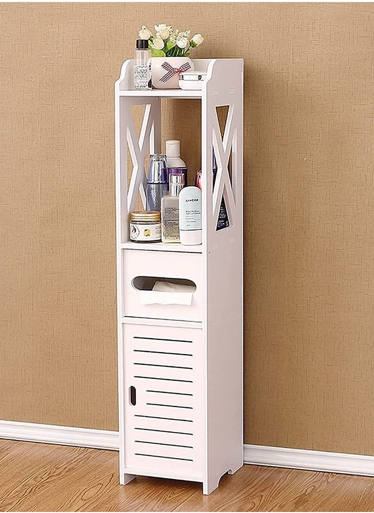 LINGWEI - Small Bathroom Storage Corner Floor Cabinet with Doors and Shelves Thin Toilet Vanity Cabinet Narrow Bath Sink Organizer Towel Storage Shelf - Image 1