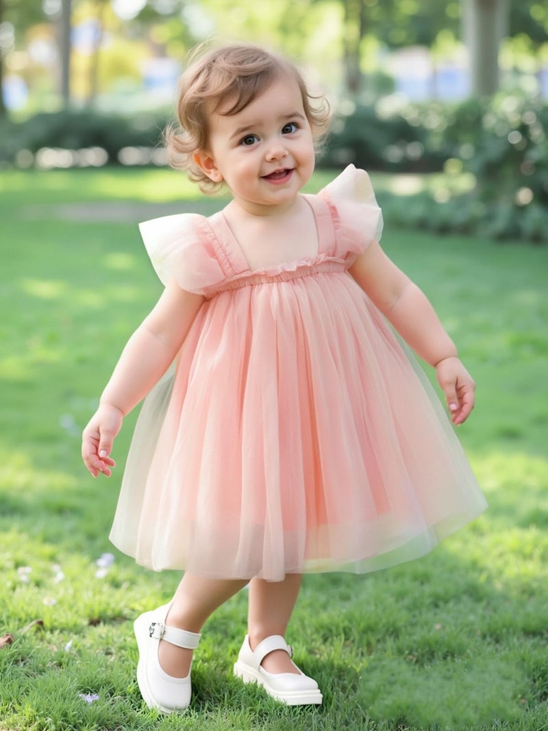 AGQT Baby Girls Tutu Dress Sleeveless Toddler Infant Tulle Tutu Dresses Birthday Party Flower Wedding Layered Lace Mini Layers Dress Light Pink Size 9-12 Months - Image 5
