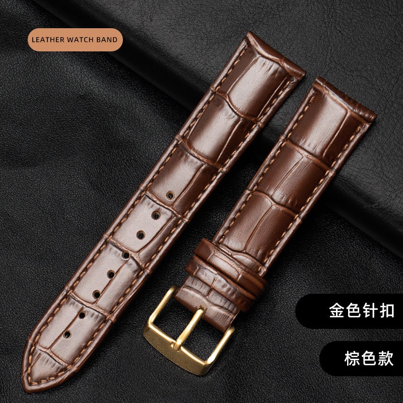 Factory wholesale double-sided leather strap first layer cowhide metal pin buckle men's and women's leather watch chain accessories square buckle - Image 1