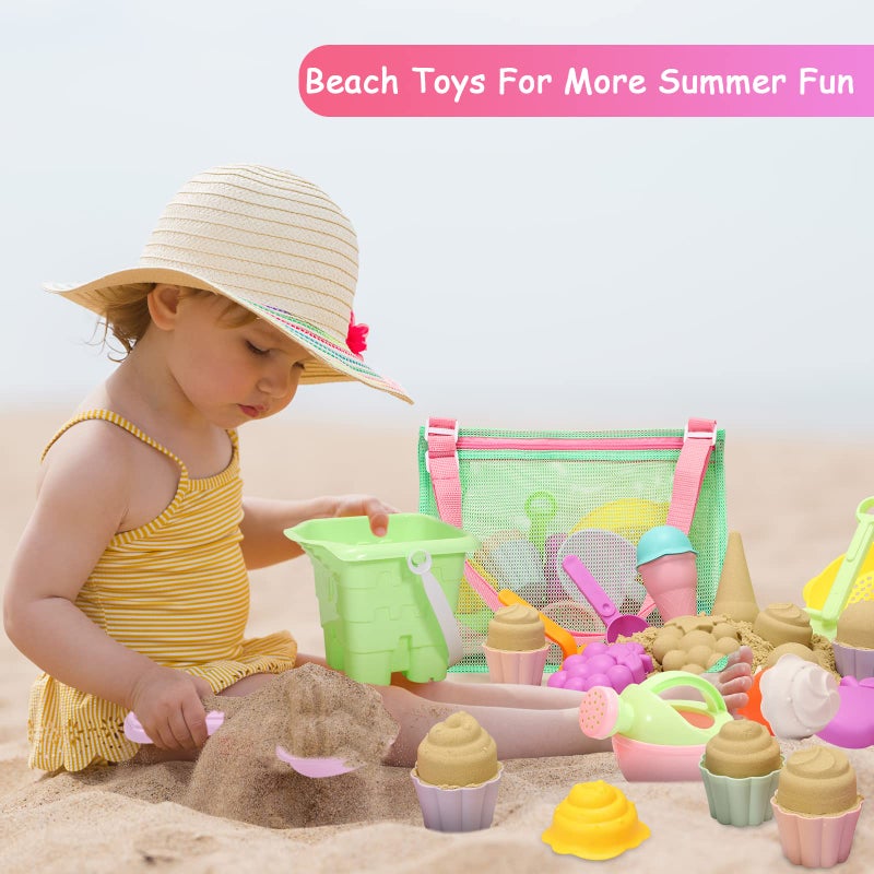 Tagitary Beach Sand Toys for Kids, Beach Toys 23PCS Set with Ice Cream Cake Sand Molds, Mesh Beach Bag, Bucket, Watering Can, Shovel, Rake - Ideal for Toddler Sandbox, Outdoor Play and Beach Travel - Image 4