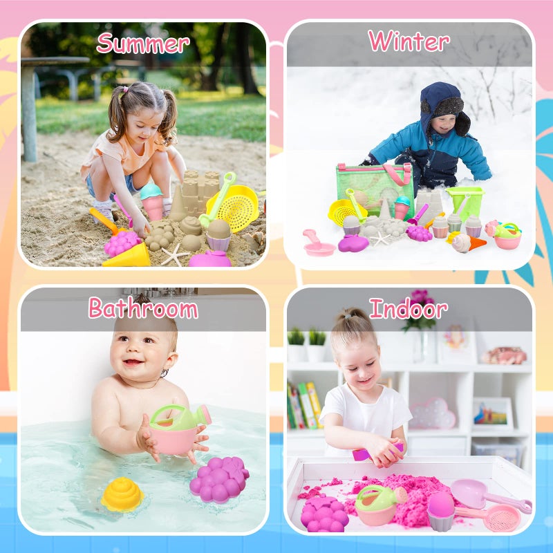 Tagitary Beach Sand Toys for Kids, Beach Toys 23PCS Set with Ice Cream Cake Sand Molds, Mesh Beach Bag, Bucket, Watering Can, Shovel, Rake - Ideal for Toddler Sandbox, Outdoor Play and Beach Travel - Image 5