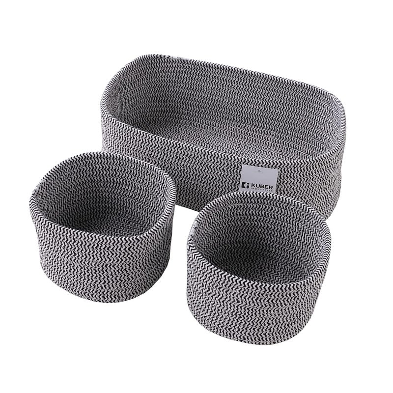 Kuber Industries Kuber Industries Pack of 3 Cotton Woven Storage Basket With Handle Shelf Basket Hamper Organizer for Toys Socks Cosmetic Capacity 92L 3L 3L Stylish and Functional Organization Solution  - Image 1