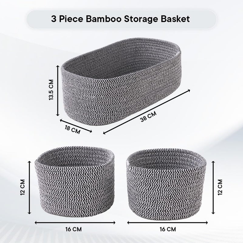 Kuber Industries Kuber Industries Pack of 3 Cotton Woven Storage Basket With Handle Shelf Basket Hamper Organizer for Toys Socks Cosmetic Capacity 92L 3L 3L Stylish and Functional Organization Solution  - Image 3